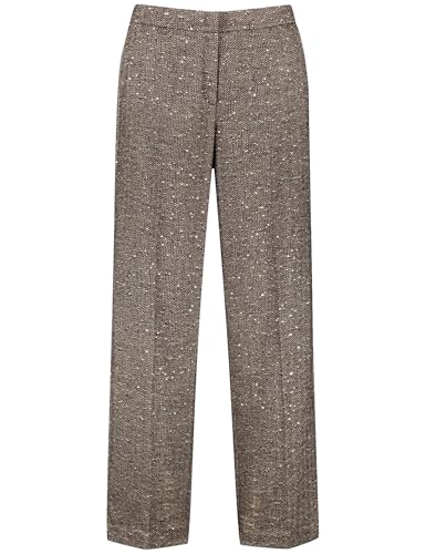 Samoon Damen Weite Hose mit Fischgratmuster und Pailletten Carlotta unifarben reguläre Länge Pinecore Brown Mel. 50 im Sale