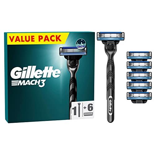 Gillette Mach3 Nassrasierer Herren, Rasierer + 6 Rasierklingen mit 3-fach Klinge, Geschenk für Männer im Sale