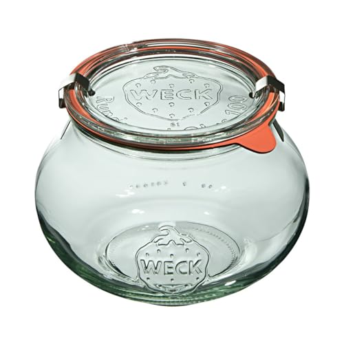 Weck Deko-Glas 1062 ml 4 Stück zum Einmachen von Konserven, Säften, luftdichtes Aufbewahren von trockenen Zutaten | Glas mit Deckel, Dichtung und 2 Verschlüssen im Sale
