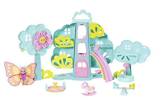 BABY born Surprise Spielset Baumhaus - 2-stöckiges Spielhaus mit Aufzug, Regenbogenrutsche, Schaukel, Pool mit Dusche, Karussel, Wippe, Schaukelpferd und einem exklusivem Baby im Sale