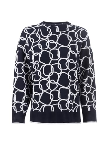 s'questo Knit 1/1 Knit Sweater, Allover Pattern, Blue, Wide Waistband, Slits Navy Soquesto Collection Love Letters on Sale