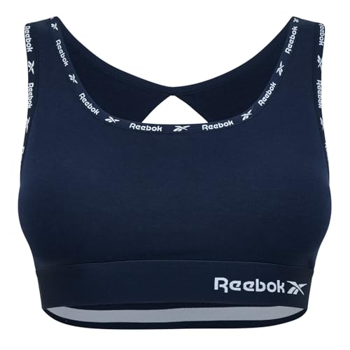 Reebok Damen Crop Top in Navy | Bequemer Baumwoll-BH für Low-Impact-Fitnessunterwäsche mit abnehmbaren Pads und Mikrofaser-Bund im Sale