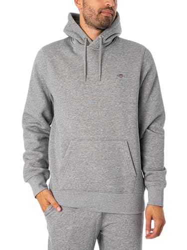 Gant Herren Reg Shield Hoodie Kapuzenpullover, Grey Melange, EU im Sale