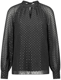 Thumbnail for Taifun Damen Chiffonbluse mit Shiny-Dots Raglanarm, Langarm, Manschetten Polka Dots, unifarben Schwarz 34 im Sale