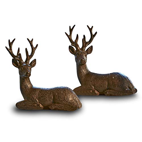 Loberon Hirsch 2er Set Janville, handbemalt, naturnahe Skulptur, Weihnachtsfiguren, Weihnachtsdekoration, Weihnachten, Polyresin, antikbraun im Sale