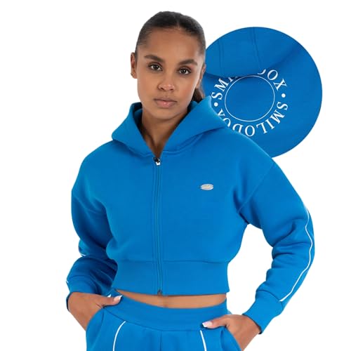 SMILODOX Crop Zip Hoodie Damen Maren, Regular Fit Pulli Jacke mit Ton-in-Ton Reißverschluss, Strickjacke Sweatshirt, weicher Baumwollstoff Kapuzenpullover, Ideal für Freizeit und Sport im Sale