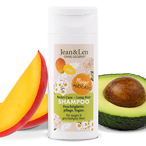 Jean &amp; Len Shampoo Nutri Care Mango &amp; Avocado Travel Size, for long and damaged hair, regenerates right down to the tips, fruity-fresh mango scent, paraben- and silicone-free, vegan, 50 ml