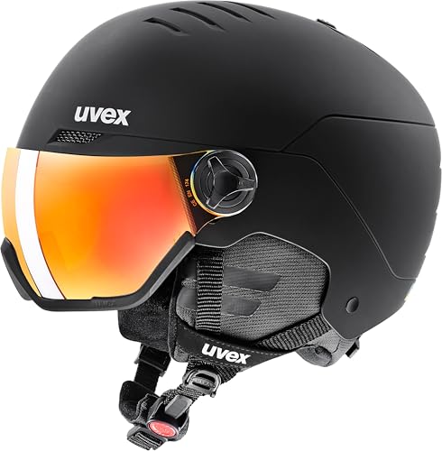 uvex wanted visor - robuster Skihelm für Damen und Herren - mit Visier - optimierte Belüftung - black matt - 54-58 cm im Sale