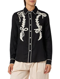 Thumbnail for Pinko Damen Gestickte Satinhemd Chips Bluse, Zdg_Schwarz/Butter, 42 im Sale