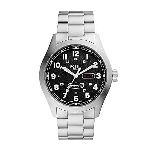 Fossil Defender Herrenuhr, Solarbetriebenes Dreizeiger-Datum mit Edelstahl- oder Lederarmband im Sale