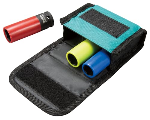 Makita E-12354 Automotive Impact Socket Set 1/2, 3-piece in fabric bag with belt loop, SW17, SW19, SW21, with plastic coating and insert to protect the rims, chrome-molybdenum, impact sockets 86 mm long on sale