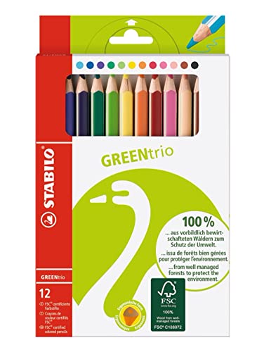 STABILO Umweltfreundlicher Dreikant-Buntstift GREENtrio - 12er Pack - mit 12 verschiedenen Farben im Sale