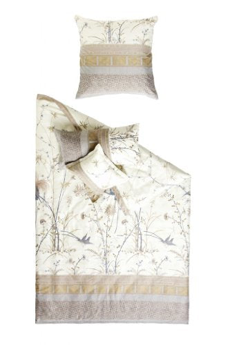 Bassetti Fong bed linen + 2 pillowcases made of 100% cotton satin in the color Cream v.8, dimensions: 200x200 + 2 pillowcases 80x80 cm - 9249806 on sale
