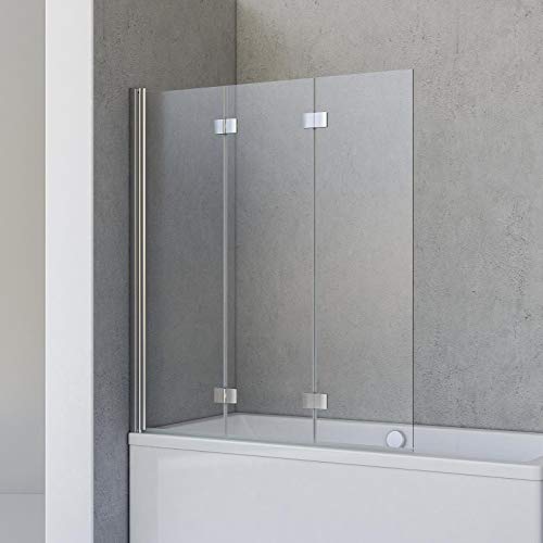 Schulte Duschwand Valet, 130 x 142 cm, 3-teilig faltbar, 5 mm Sicherheitsglas (ESG) Klar hell, Profilfarbe Chromoptik, Duschabtrennung für Badewanne im Sale