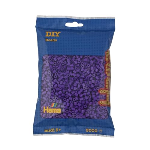 Hama Beads 201-07 Iron-on Beads Bag with approx. 3,000 colorful midi craft beads with a diameter of 5 mm in purple, creative crafting fun for children ages 5 and up, small on sale