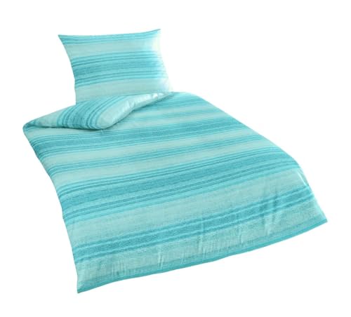 Bierbaum Mako Satin Bettwäsche 135x200cm 2 TLG. Luxusstreifen Türkis Blau Melangierend im Sale