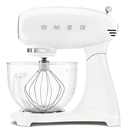 Smeg, SMF13WHEU Planetary Mixer, 10 Speeds, Soft Start Function, 4.8 l Glass Bowl, Motor Lock, Includes Accessories, 800W, White on Sale