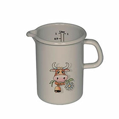 Riess, 0338-084, Küchenmaß 10 1,00 L, COUNTRY - ALMLIESEL, Durchmessser 10 cm, Höhe 14,8 cm, Inhalt 1,0 Liter, Emaille, weiß mit Kuh, Induktion im Sale