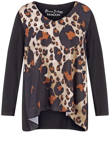 Samoon Damen Ausgestelltes Langarmshirt mit Leo-Print Langarm Animal-Print Black Gemustert 54 im Sale