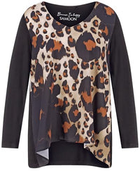Thumbnail for Samoon Damen Ausgestelltes Langarmshirt mit Leo-Print Langarm Animal-Print Black Gemustert 54 im Sale