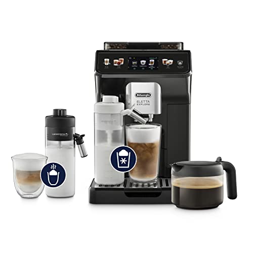 De'Longhi Eletta Explore Perfetto ECAM452.57.G fully automatic coffee machine with LatteCrema milk system, hot and refreshing drinks at the touch of a button, 3.5 inch TFT touchscreen color display, coffee pot included in the sale
