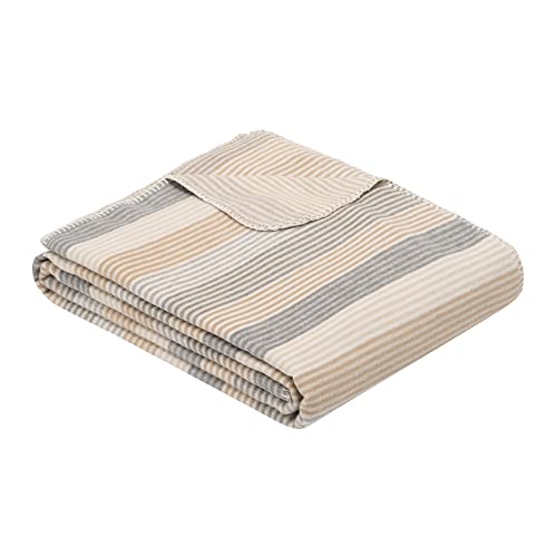 Ibena leichte Decke Almada 150x200 cm - Sommerdecke aus Baumwollmischung beige gestreift, anschmiegsam und weich im Sale