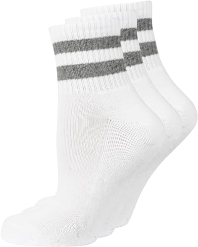 Nur Die 3er Pack kurze Retro Tennissocken Sport Socken mit Streifen aus atmungsaktiver Baumwolle Damen