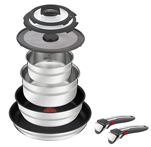 Tefal Jamie Oliver 3-teiliges Ingenio Pfannen-Set, 1 abnehmbarer Griff, 2 Antihaft-Pfannen, Edelstahl, Induktion, ofenfest, platzsparend, L9769173 im Sale