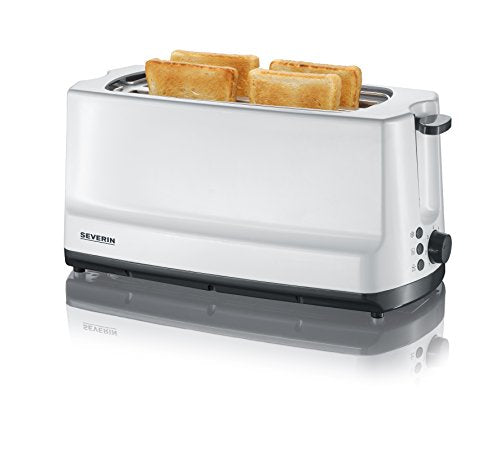 SEVERIN double long-slot toaster with bun warmer, for 4 slices of bread, for toasting, defrosting, and warming, plastic, gray, white, 1,400 W, AT 2234 on sale