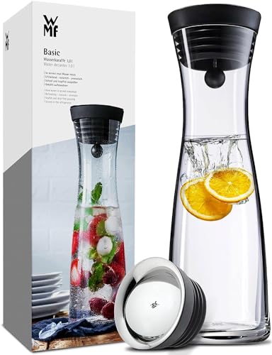 WMF Basic Wasserkaraffe aus Glas, 1 Liter, Glaskaraffe mit Deckel, Silikondeckel, CloseUp-Verschluss im Sale