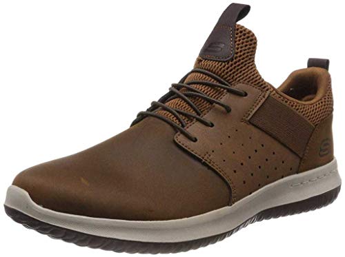 Skechers Men's Delson Axton Sneakers, Dark Brown Leather, 46 EU on sale