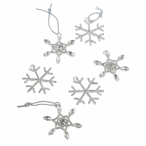 Loberon Anhänger 6er Set Burie, Zwei Designs, Zahlreiche Glasperlen, Feierlich Funkelnd, Christbaumschmuck, Weihnachtsdeko, Weihnachten, Messing, Glas, Silber im Sale