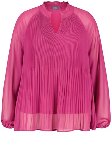 Samoon Damen Ausgestellte Plisseebluse Langarm, Ballonärmel, elastischer Ärmelsaum unifarben Bright Amazing Pink 48 im Sale
