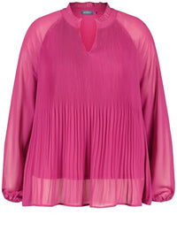 Thumbnail for Samoon Damen Ausgestellte Plisseebluse Langarm, Ballonärmel, elastischer Ärmelsaum unifarben Bright Amazing Pink 48 im Sale