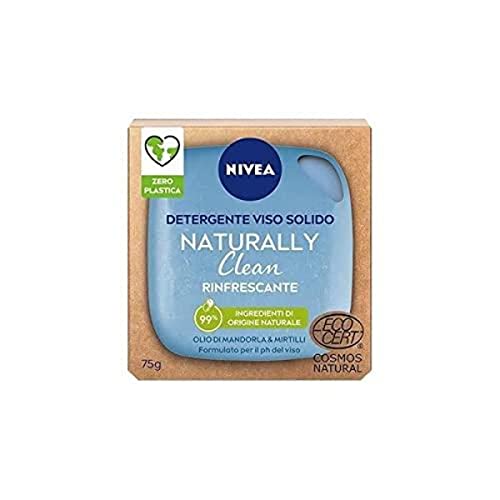 NIVEA NATURALLY CLEAN Solid Facial Cleanser, Refreshing, 75 g, Solid Cleanser 99% Natural with Almond Oil and Blueberries, Cleanser with Vegan Formula on Sale
