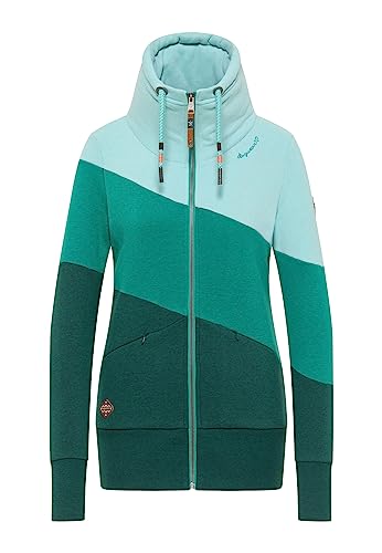 Ragwear RUMIKA Zip Damen Sweatjacke Shweatshirt mit Kapuze und Reißverschluss Übergangsjacke Sweater Hoody mit dreifarbigen Blockstreifen im Sale