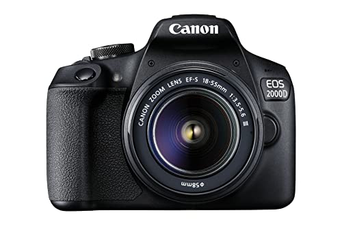 Canon EOS 2000D SLR camera - with EF-S 18-55 F3.5-5.6 III lens (24.1 MP, DIGIC 4+, 7.5 cm (3.0 inch) LCD, display, Full HD, WiFi, APS-C CMOS sensor), black on sale