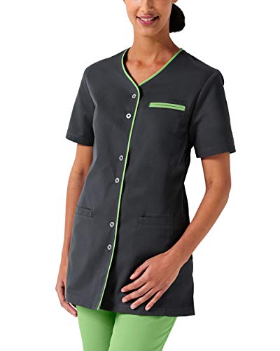 CLINIC DRESS Kasack Damen-Kasack 1/2 Arm V-Ausschnitt mit Brusttasche und 2 Seitentaschen 60 Grad waschbar anthrazit/apfelgrün 44 im Sale