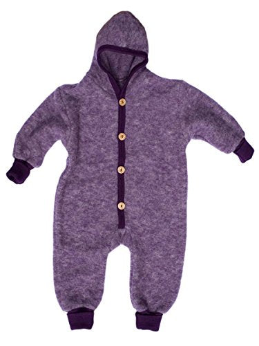 Cosilana Baby Kinder Fleece Overall mit Bündchen am Armen und Füßen, 60% Wolle (kbT), 40% Baumwolle (KBA) (98-104, Marine-Melange) im Sale