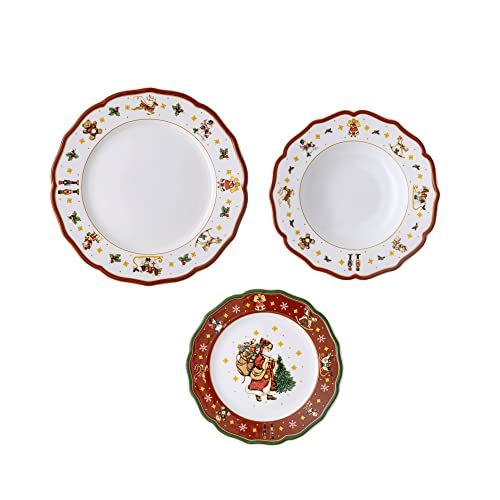 Hutschenreuther Happy Wintertime rotes Weihnachtsgeschirr 6 Personen Set, Porzellan, mehrfarbig, 6 Frühstücksteller, 6 Speiseteller & 6 Suppenteller, spülmaschinen- & mikrowellenfest im Sale