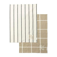 Thumbnail for Riviera Maison tea towel beige, kitchen towel, striped kitchen textiles, check print, RM logo - RM Stripes & Check Tea Towel Set of 2 - Cotton - (LxW) 70x50 on sale