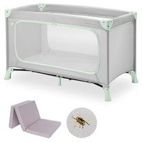 Thumbnail for Hauck Baby Reisebett Set Dream n Play Plus mit Matratze und Moskitonetz - faltbares Kinder Babyreisebett mit Tasche und großem Eingang - Dusty Mint im Sale