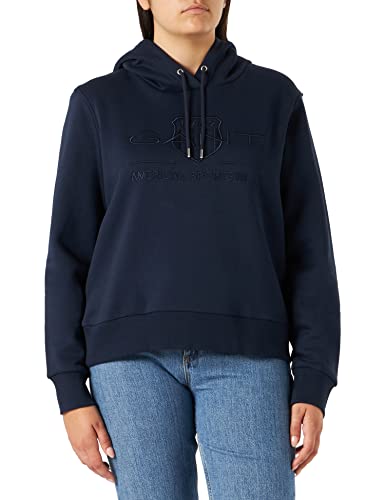 GANT Damen REG Shield Hoodie Tonal Logo Kapuzenpullover, Evening Blue, im Sale