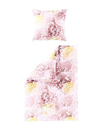 Thumbnail for Bierbaum Mako Satin Bettwäsche 135x200cm 2 TLG. Blätter Blüten Mond Rosa Gelb Offwhite im Sale
