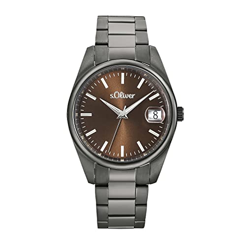 s.Oliver Armbanduhr Herren Quarzuhr Analog, mit Edelstahl Armband, Grau, 5 bar Wasserdicht, Kommt in Uhren Geschenk Box, im Sale