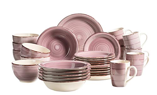 MÄSER 931612 Bel Tempo II 30-teiliges Vintage Geschirr Set für 6 Personen, handbemaltes Keramik Kombiservice in Blau, Steingut, Rauchblau im Sale