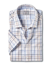 Thumbnail for Marvelis Men's Business Shirt Short Sleeve Non-Iron Comfort Fit, Checked, New Kent, Beige 21.42 on Sale