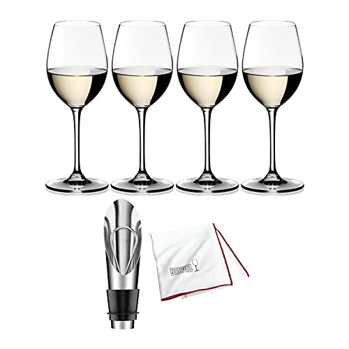 Riedel Vinum Sauvignon Blanc/Dessert Wine Glasses (4-pack) with Wine Pourer and Microfiber Cleaning Cloth Set (4 pieces)