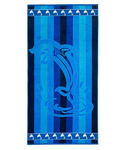 Gözze - Strandtuch, Streifen Design mit Motiven, 100% Baumwolle, 90 x 180 cm - Bunt im Sale
