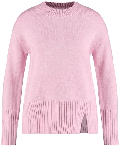 Gerry Weber Damen Kuscheliger Strickpullover mit Saumschlitz breite Rippenbündchen, Langarm unifarben, Melange Cream Melange 48 im Sale